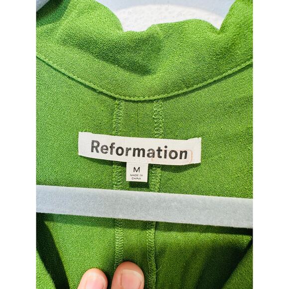 REFORMATION Green Satin Blend Short Sleeve V-Neck Danika A-Line Dress Size M - Picture 11 of 14
